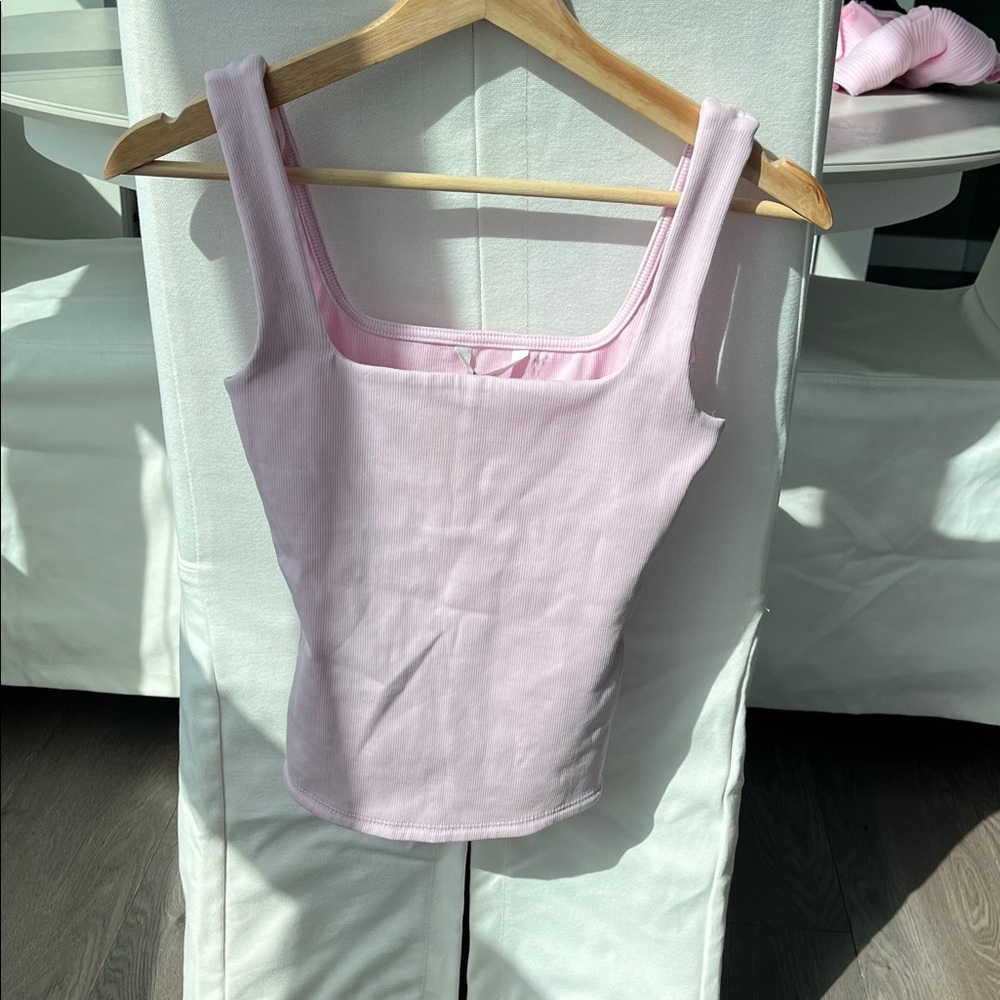 Zara Pale Pink Square-Neck Ribbed Tank - Picture 3 of 11